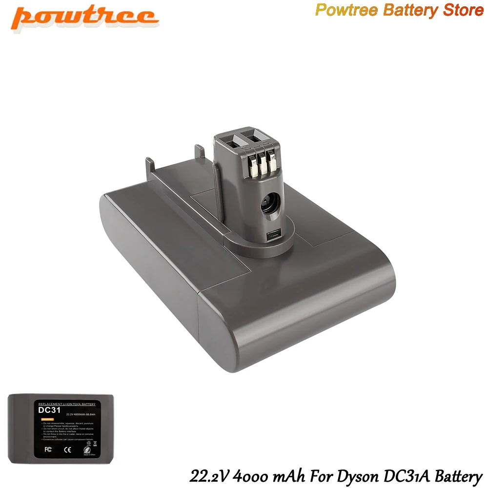 Powtree DC31 (type A) 22.2V 4000mAh Li-ion Vacuum Battery for Dyson DC35 DC45 DC31 DC34 DC44 DC31 Animal DC35 Animal 917083-01 L