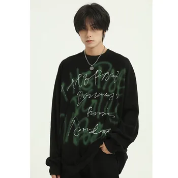

Moletom de moletom de algodão casual de manga comprida masculino feminino carta impressão streetwear hip hop solto moletom com c