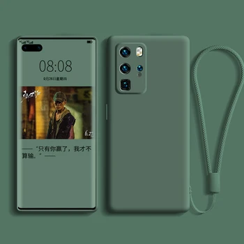 Перейти на Алиэкспресс и купить Жидкий силиконовый чехол для Huawei P40 P30 P20 Lite Pro, полностью защитный чехол для камеры Huawei Mate 20 30 Lite Pro, чехол с ремешком