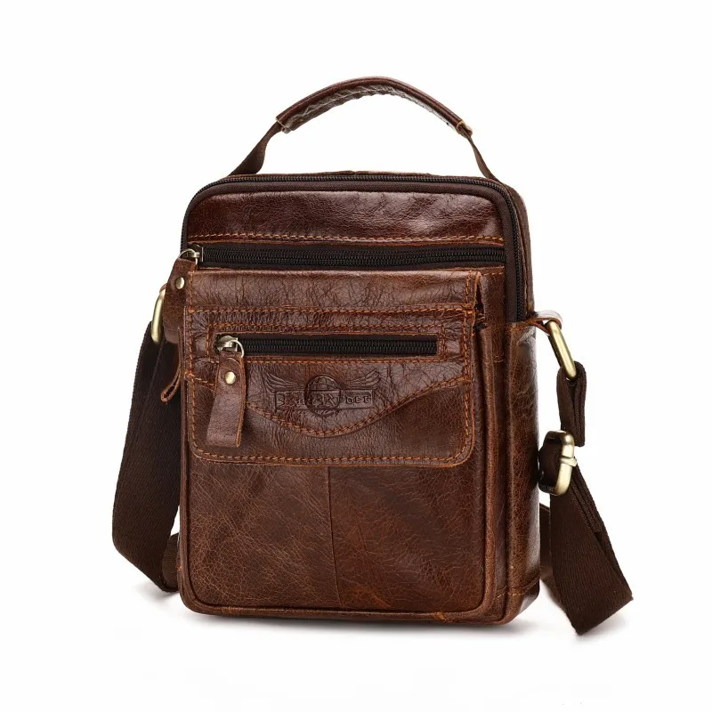 Leather double-deck men's bags Recreational cowhide oblique Bag vertical pure color single shoulder bag |