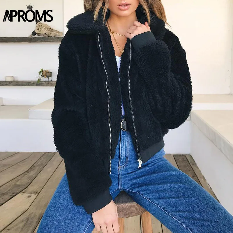 Finest  Aproms Elegant Khaki Loose Teddy Jacket Women Winter Solid Color Zipper Warm Coats Autumn Streetwea