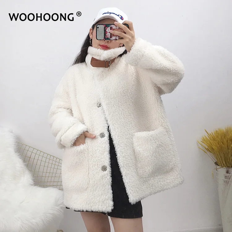 

Women Winter Real Fur Coat Natural Sheep Shearing Wool Jacket Female Plush Genuine Lamb Fur Liner Overcoat Oversize