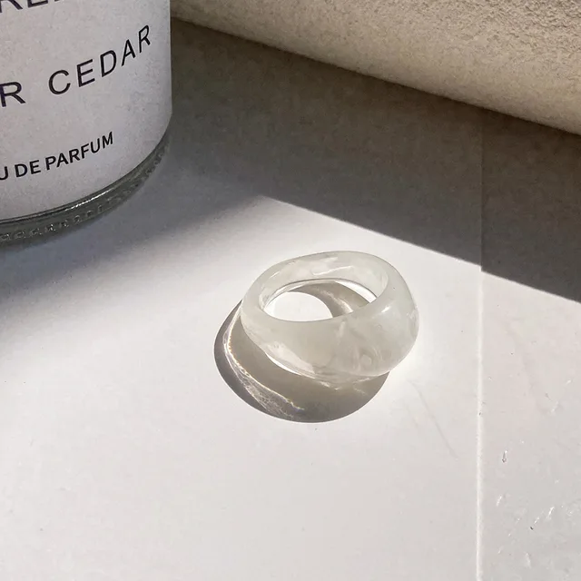 New Colorful Transparent Resin Acrylic Crystal Rhinestone Simple Geometric Square Round Rings Set for Women Fashion Jewelry JZ07