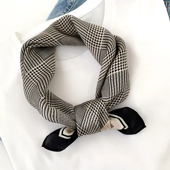 

Luxury Plaid Neck Scarf Women 100% Silk Square Scarves Hairband Accessories Wraps Foulard Lady Neckerchief Bandana