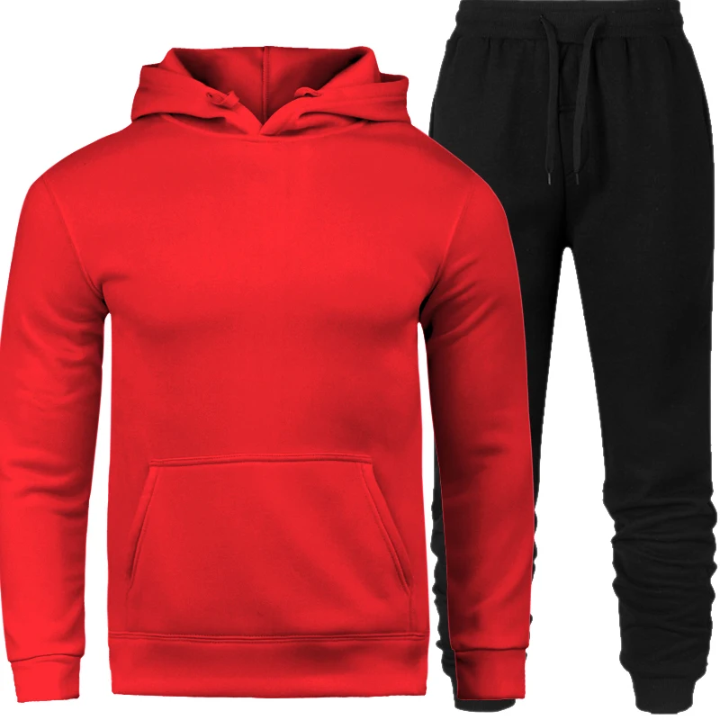 Autumn Winter Fleece Hoodies Men Casual Hooded Warm Sweatshirts Male Thicken Tracksuit 2PC Jacket+Pant Men Sportswear - Цвет: Photo color