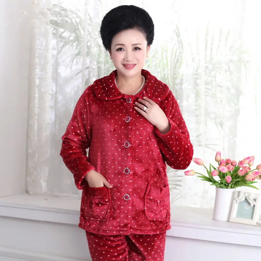 Winter Warm Women Pajamas Set Flannel Pyjamas Sets Thick Sleepwear Warm Flannel Long Sleeves Pijama Thick Homewear