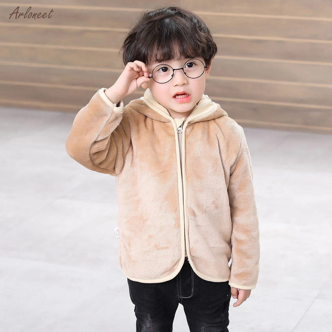 Arloneetkids/куртки для детей теплое плотное пальто с капюшоном на молнии с милыми ушками теплая верхняя одежда с капюшоном, куртки для мальчиков детские пальто