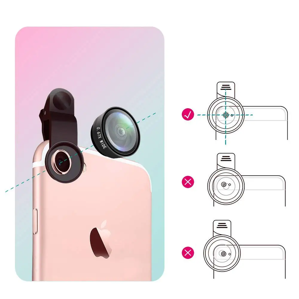 Protefeuille 3in 1 Wide Angle Macro Fisheye Lens Smartphone Kits Camera Lenses On The Mobile Phone For Iphone 7 8 Plus With Clip (25)