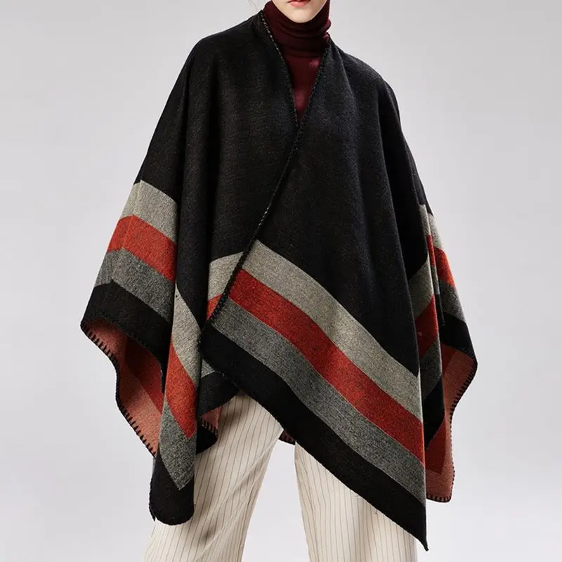 

Bohoartist Fall Autumn Women's Fashion Stripe Scarves Imitation Cashmere Female Boho Cape Tops