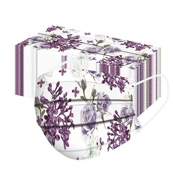 

50pc Disposable Breathable Mask Adults Flowers Print Facemask Protection Masks 3 Ply Non-woven Mondmasker