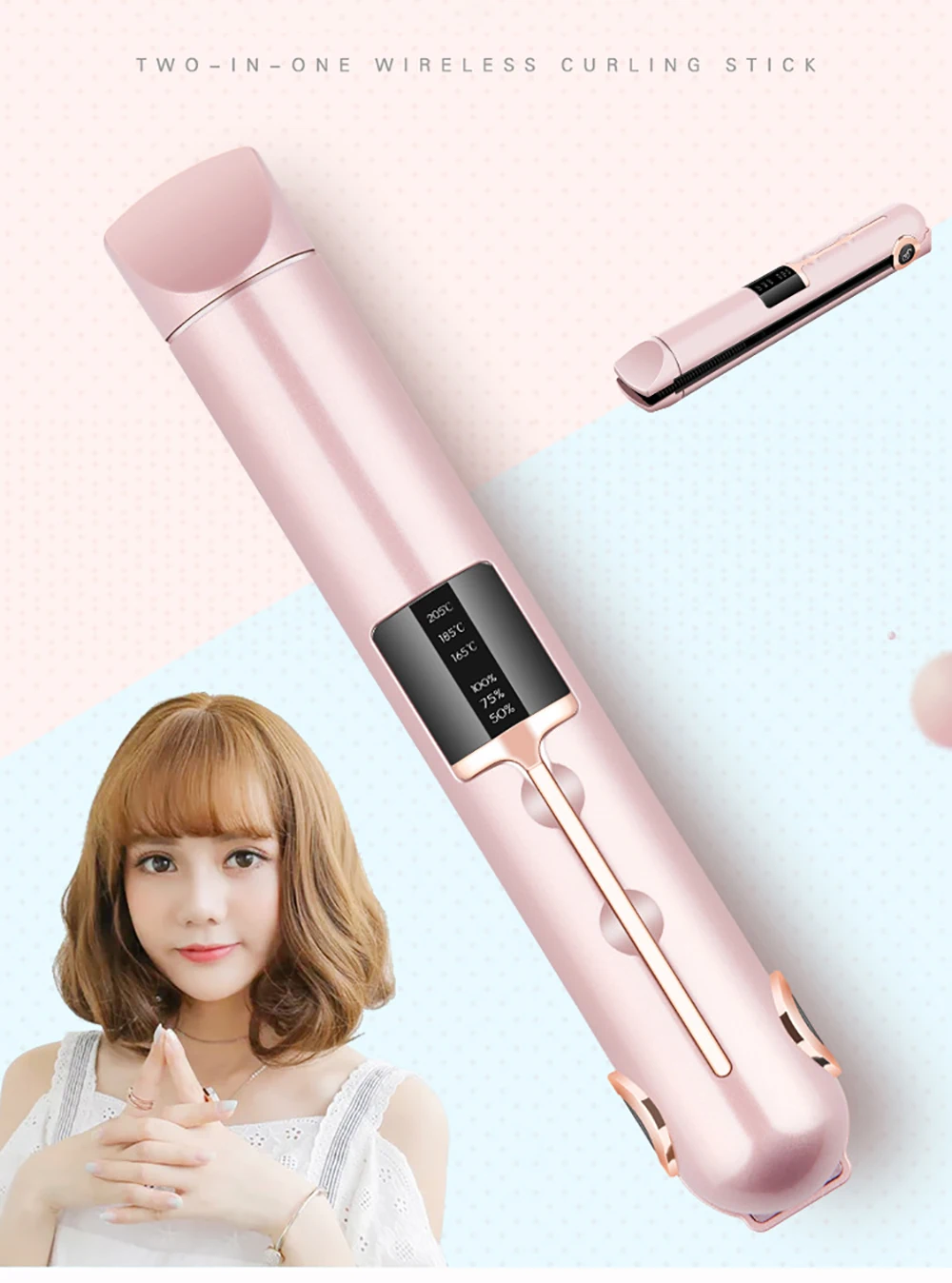 Description Picture 3 of itemUSB Recharging Portable Wireless Hair Straightener with Power Bank Mini Cordless Ceramics Flat Iron Roller Curler Styling Tools