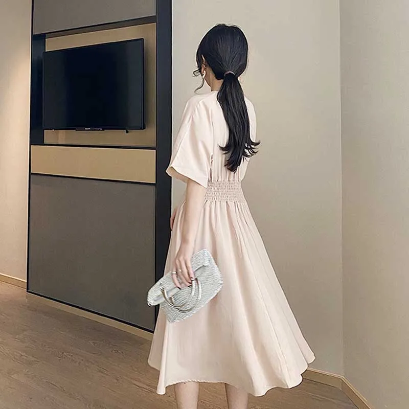 Elegant For Female Office One-Piece Dress 2020 New Summer Vintage V-Neck Waist Dresses Women Party Holiday Long Dress Vestidos