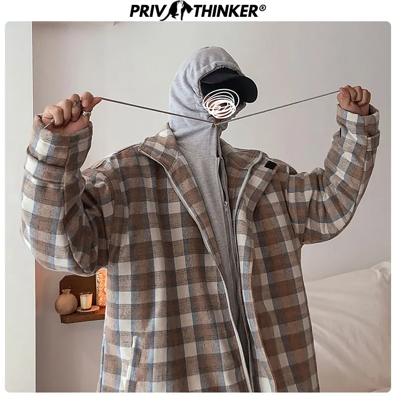 Privathinker, Мужская Толстая Теплая Зимняя шерстяная куртка, пальто, Мужская Корейская Повседневная модная парка, Мужская, уличная одежда в клетку, модная одежда