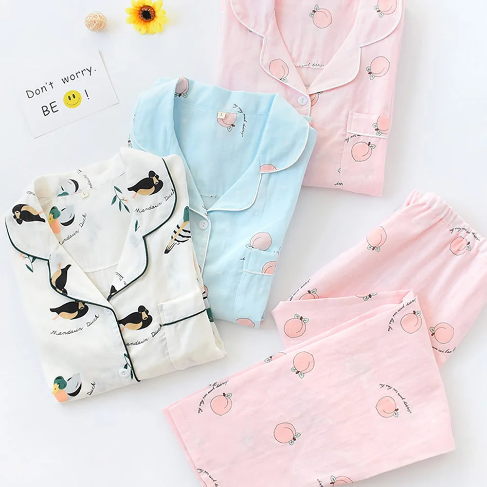 

Women's Pajamas Sets Friut Print Cotton Sleepwear Spring Fashion Female Two Pieces Shirts Pants Long Sleeve Nighties Harajuku