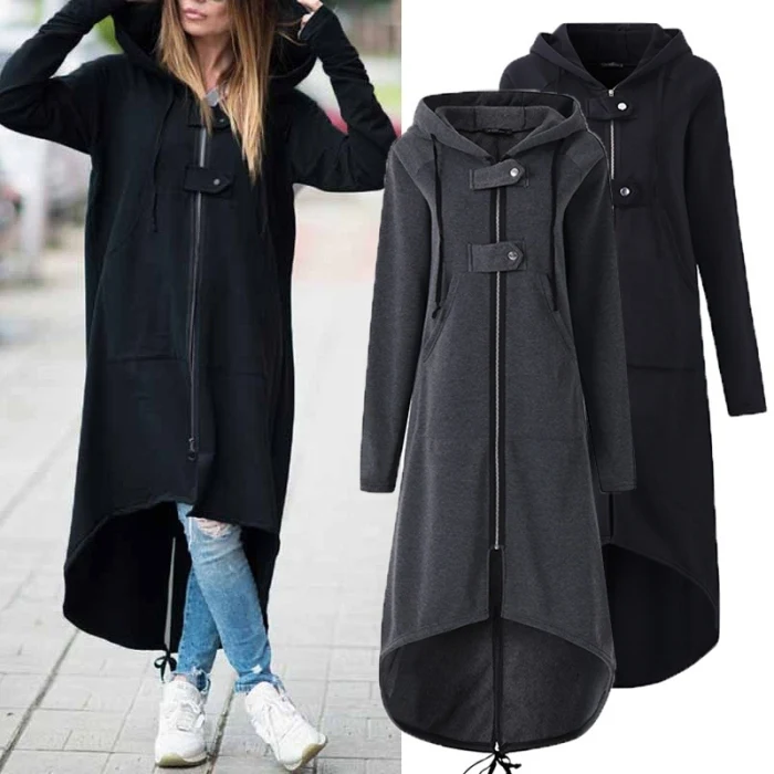 Women Autumn Overcoat Zipper Cotton Hooded Long Sleeves Female Windbreaker Plus Size HSJ88