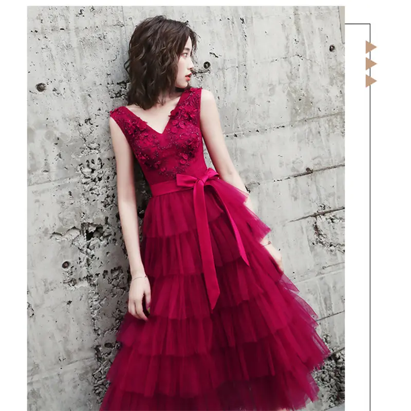 It's YiiYa Cocktail Dress Sexy V-Neck Backless Plus Size Woman Party Dresses Sleeveless Tea-Length Robe Cocktail Gowns E832