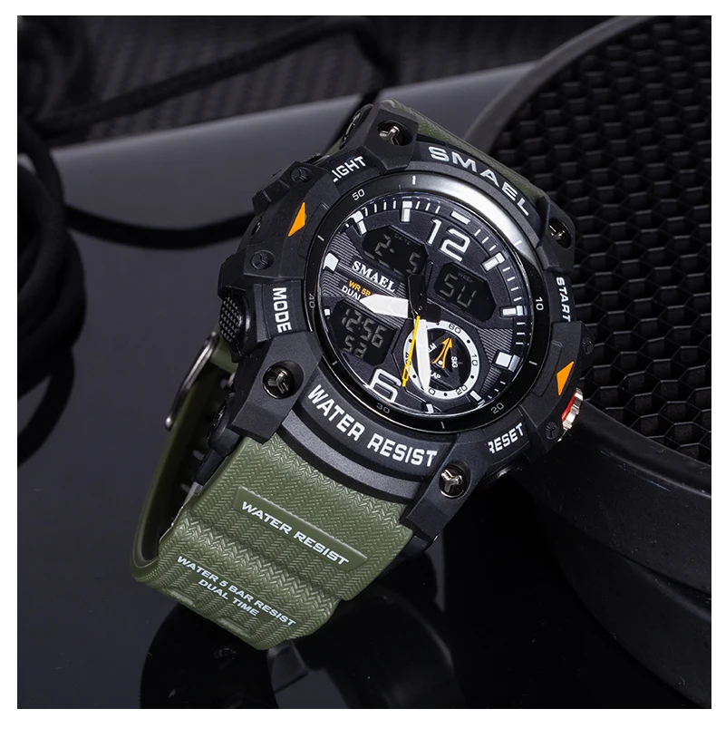 2022 New SMAEL Dual Time Men Watches 50m Waterproof Military Watches for Male 8007 Shock Resisitant Sport Watches Gifts Wtach