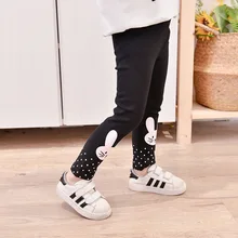 Леггинсы для девочек, детские штаны на весну и осень, верхняя одежда с рисунком кролика, в горошек