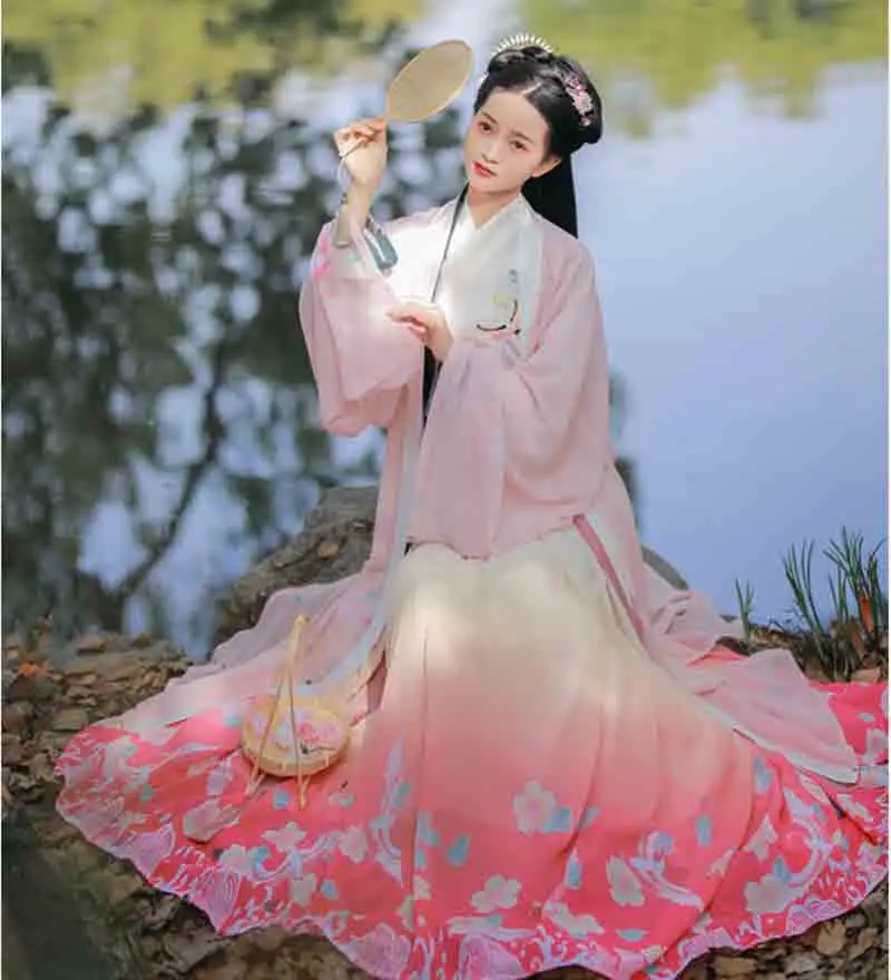 Женское китайское традиционное платье Hanfu с вышивкой розового цвета Женский