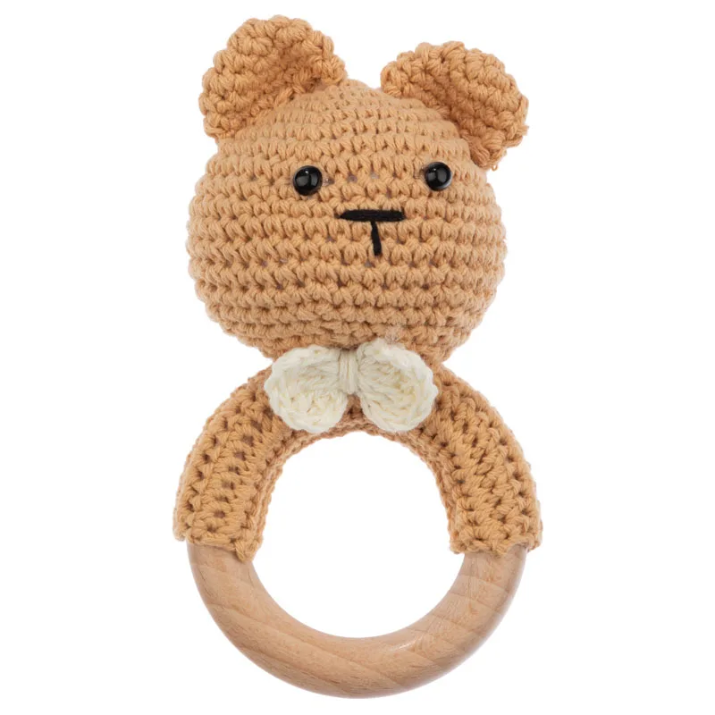 TYRY.HU 1PC Teether Wooden Crochet Rattle Toy BPA Free Wood Rodent Bear Rabbit Rattle Product Newborn Educational Toy Gifts 21