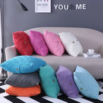 

45*45cm lattice pattern soft knitted wool thread cushion cover sofa jacquard throw pillowcase bed lumbar pillow cover household