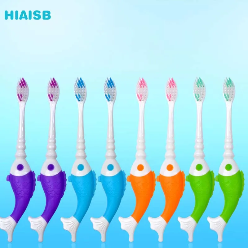 HIAISB Children's Toothbrush Cartoon Fish Soft Hair Toothbrush Soft Non-slip Kids Tooth Brush