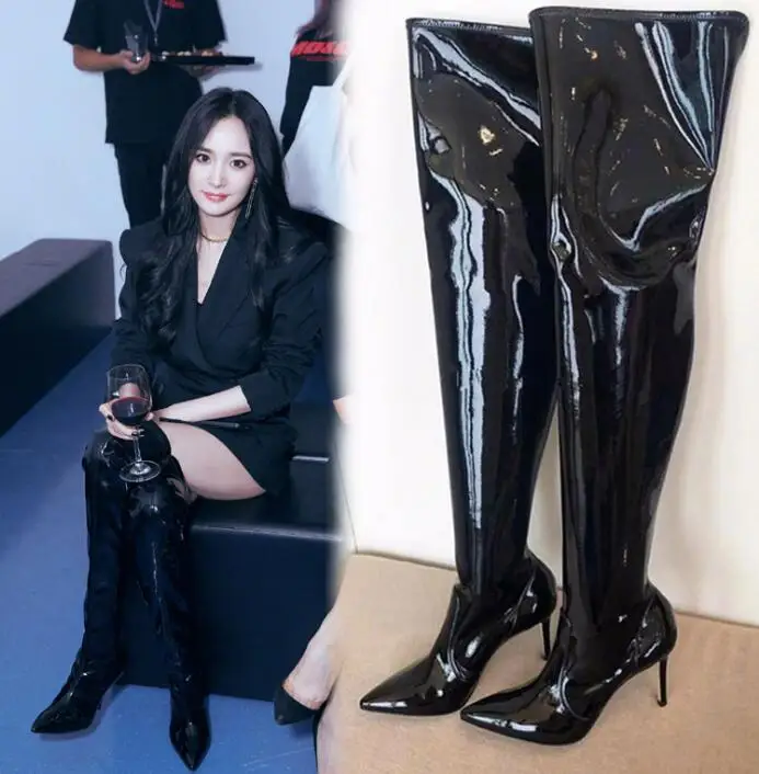 patent leather thigh boots