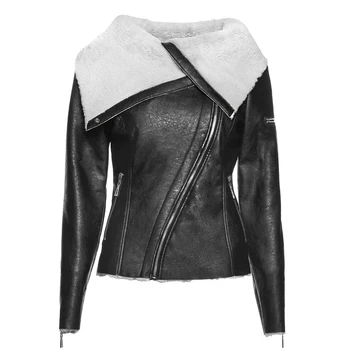 

Women Lapel Zipper PU Jackets Winter Vintage Plus Size Slim Coats Casual Female Punk Black Coat Fashion Girls Overcoat Tops