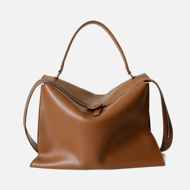

Coated Cowhide Leather Bag Solid Color Women Crossbody Bag Large Capacity Zipper Bag 2020 New Autumn And Winter Women Tote Bag