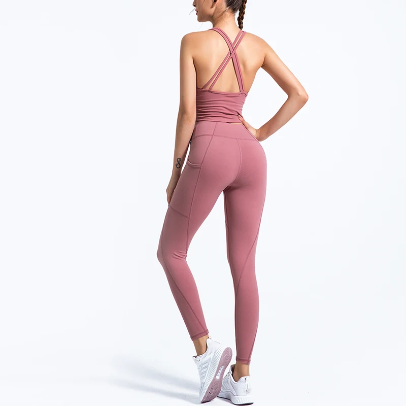 2PCS Seamless Yoga Set Sportswear Beauty Back Sports Bra+Leggings Fitness Pants Gym Running Suit Exercise Clothing Athletic