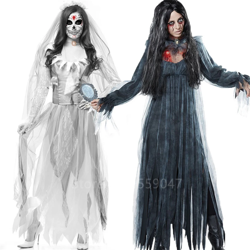 Страшные свадебные костюмы невесты на Хэллоуин для женщин, косплей, призрак, зомби, демон, вампир, платье для взрослых, карнавальные, вечерние, Disfraz