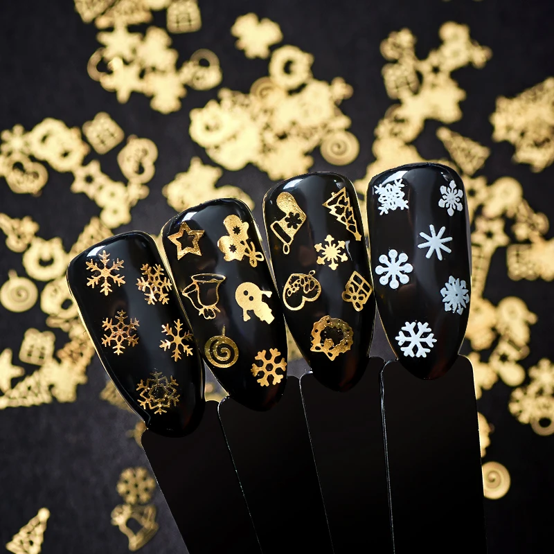 1 бутылка 3D золотой полый Рождественский пиллетт украшения для ногтей Снежинка