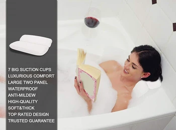 

Waterproof Home Spa Bath Pillow Bath Spa Cushion Neckrest Back Support Comfort Bathtub Built-in Suction Cups Memory Foam Pillow