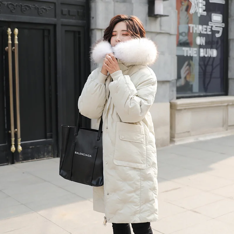 

2019 Winter New Style Dongdaemun down Jacket Cotton-padded Clothes WOMEN'S Dress Mid-length over-the-Knee Embroidered Large Pock