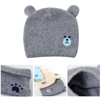 

2pcs/set Fashion Newborn Hats Knitted Warm Bear Round Machine Cap Protects Ear Bonnet Baby Winter Caps + Scarf Suits