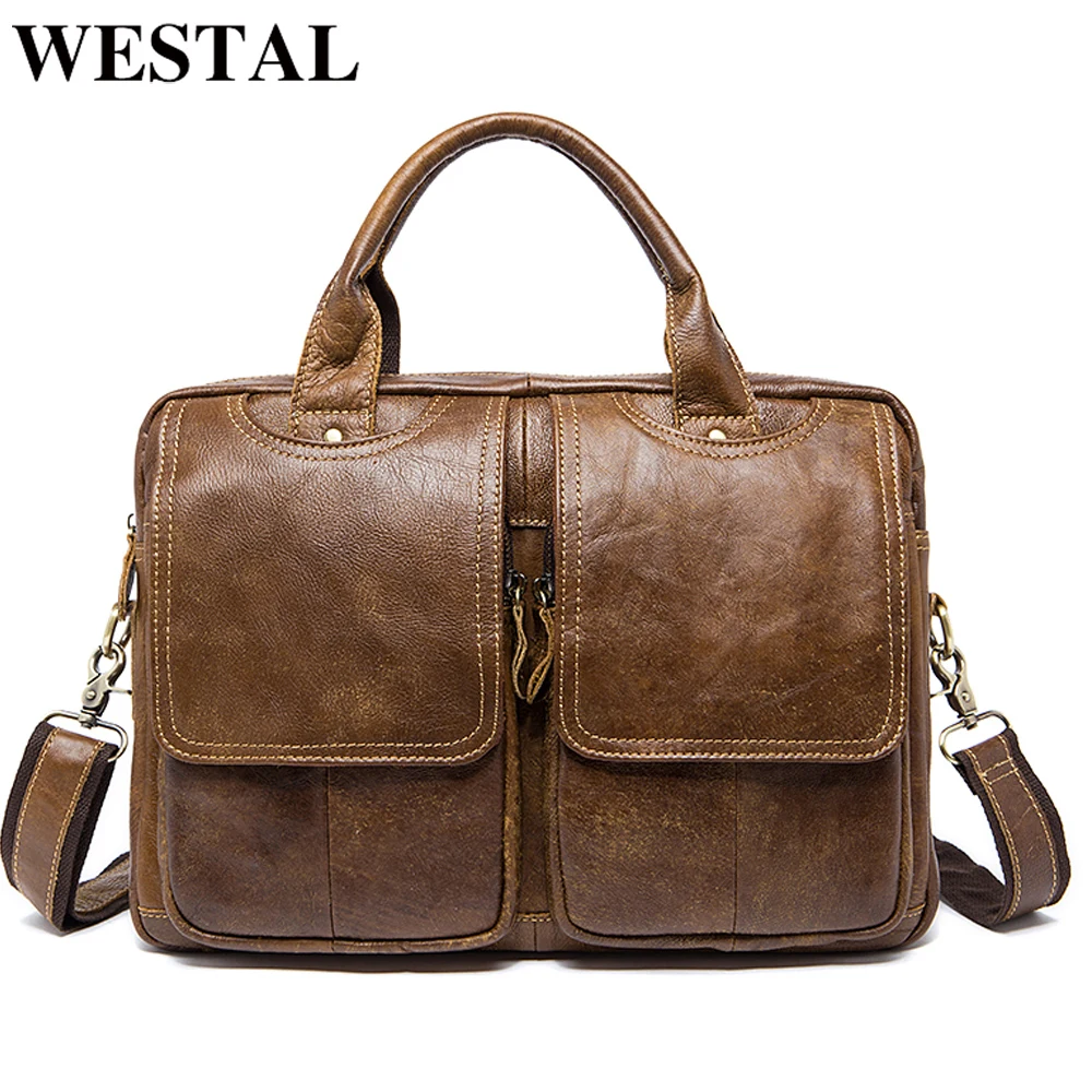 Портфель WESTAL мужской из натуральной кожи сумка мессенджер для ноутбука офисный