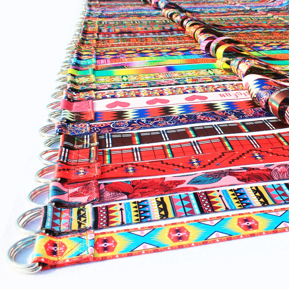 Colored Printed Yoga Belts Cotton Adjustable Sport Exercise Gym Waist Leg Pull Durable Fitness D-Ring Yoga Stretching Strap