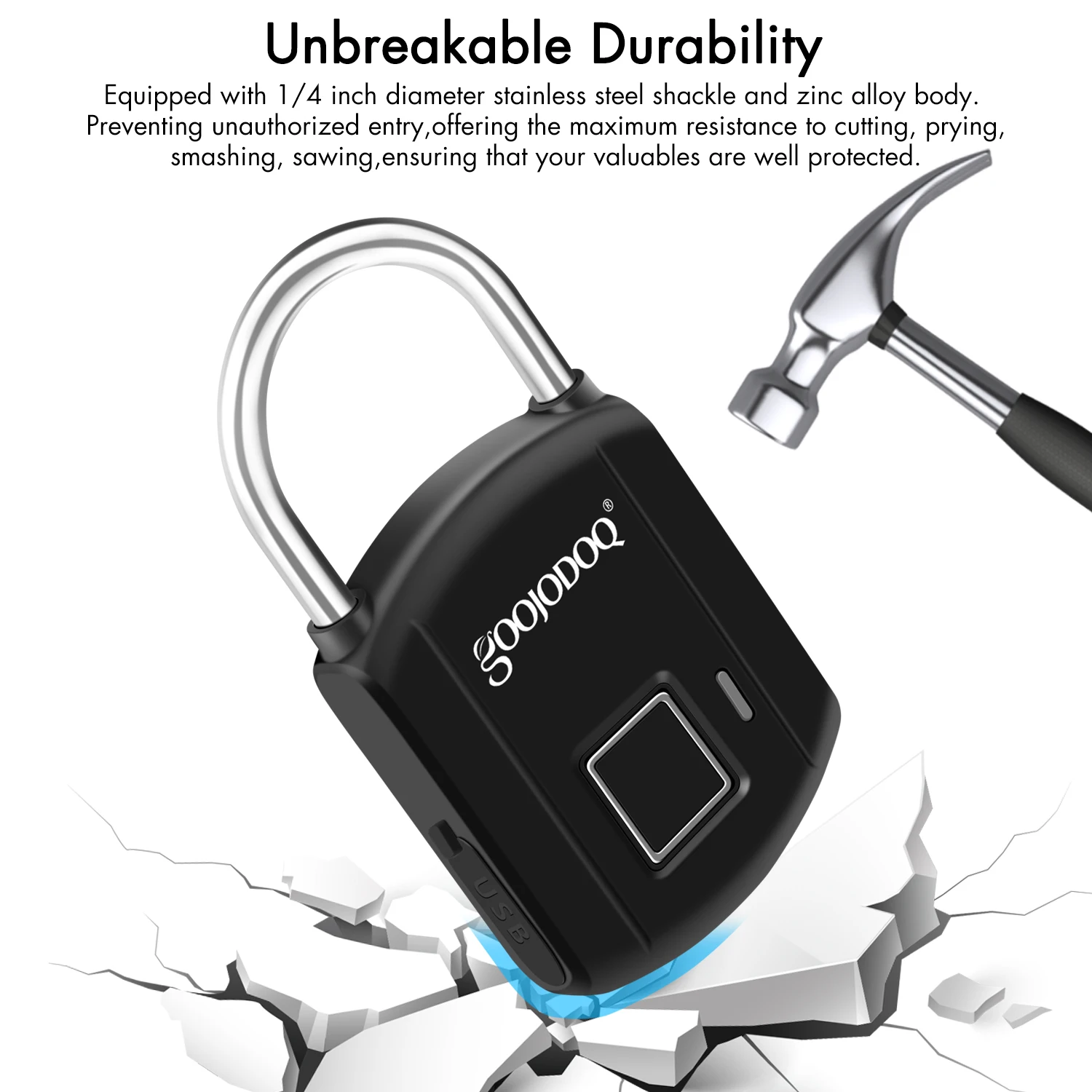 GOOJODOQ Умный Замок с отпечатком пальца USB зарядка замок металлический замок безопасности без ключа перезаряжаемый Электрический дверной замок для рюкзака багажа