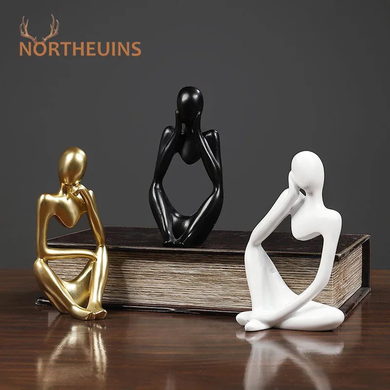 NORTHEUINS Mini İskandinav Abasract düşünür heykelleri reçine heykelcik altın maske ofis ev dekorasyon masaüstü dekor figürleri süsleme