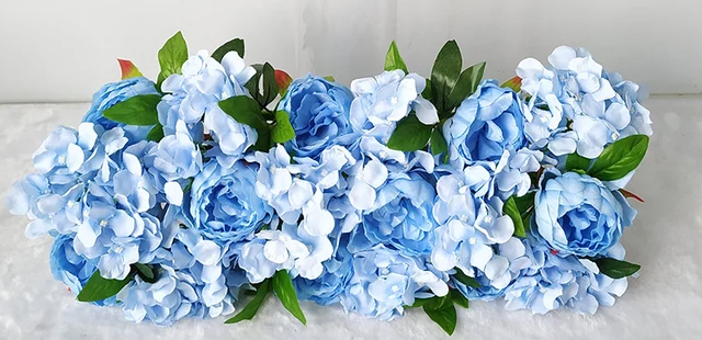 Artificial Peony Rose Hydrangea Row Wedding Background Fake Flower Wall Decoration DIY Combination Wedding Arch Arrangement Light Blue