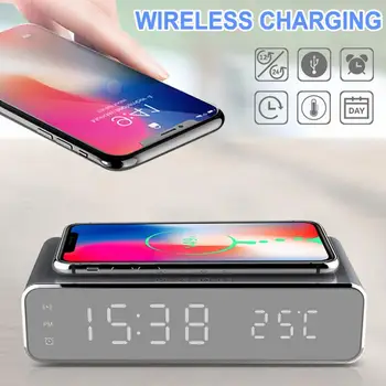 

1pcs Wireless Charging Alarm Clock Time/Temperature Display Wireless Charger For Smart Phone Supporting Wireless Charging
