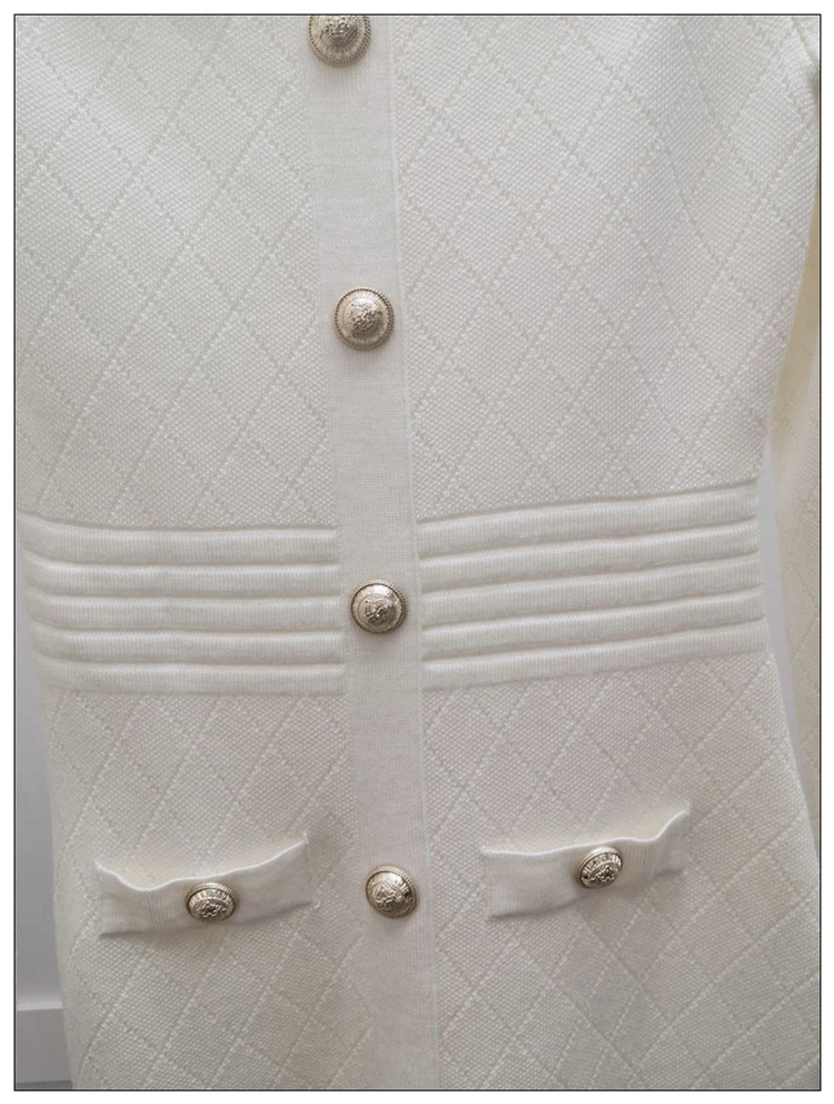10.30 Wool+ Tencel fashion New Slash neck Argyle button decoration slim long sleeve solid package hip knitted dress