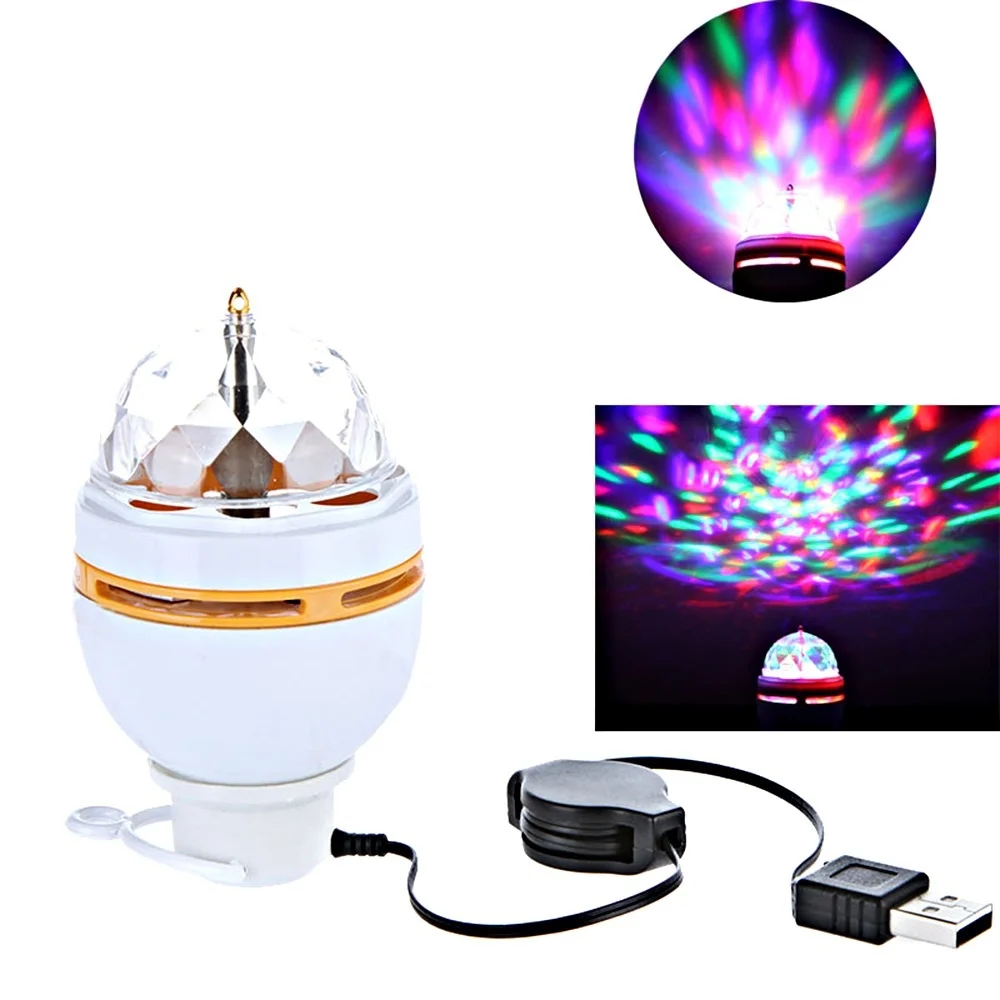 

3W LED Portable Stage DJ Light Auto Rotating Bulb with USB Charged Interface mh9 projector night lamp bar birthday party holiday