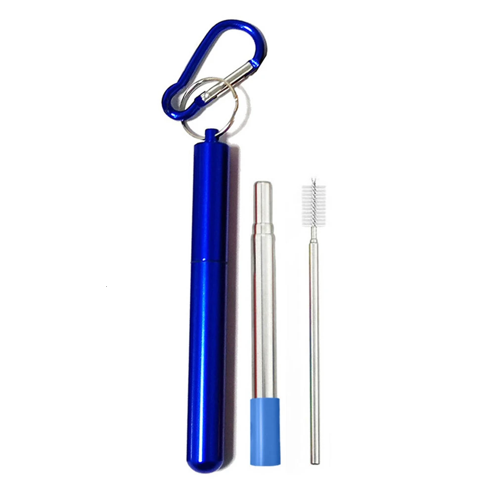 4 Portable Stainless Steel Telescopic Drinking Straw for Travel Reusable Collapsible Metal With Cleaning Brush Case Party Tool - Цвет: 4
