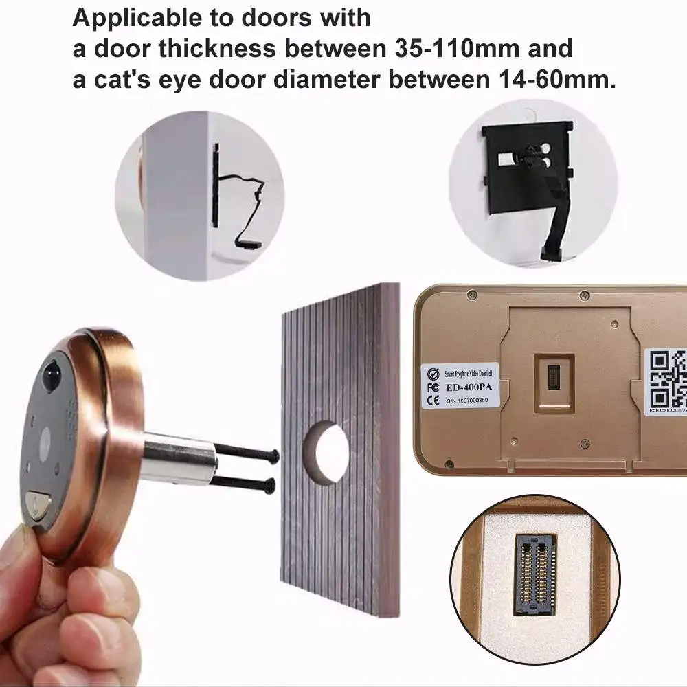 4,3 дюймов HD видео глазок Wifi дверной звонок PIR инфракрасный детектор постоянно отслеживает перезаряжаемый беспроводной умный кольцевой домофон