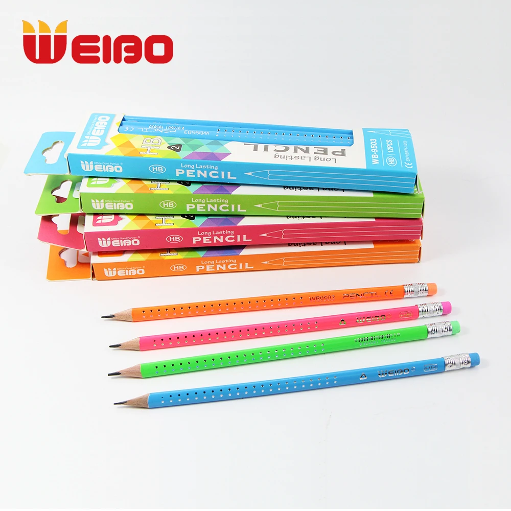 

WEIBO 12PCS Wooden HB Pencil Ordinary Student learning office Writing Drawing Sketch Pencils With Eraser Pencil 4 Colors