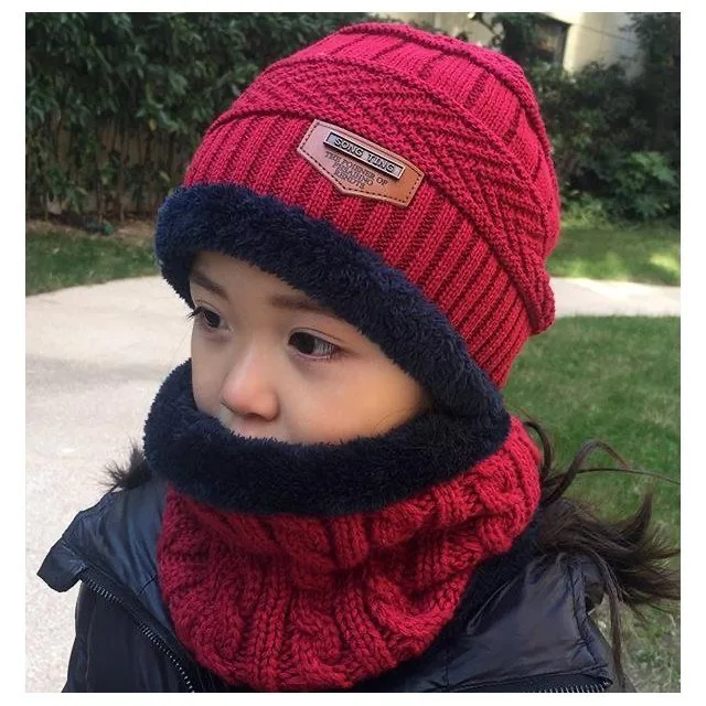 Boys winter hats and scarves set boys Girls add thick hats and necklaces in autumn Cute baby hats for children ages 1 to 10 2