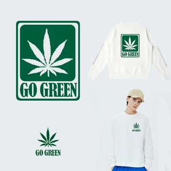 

Maple Leaves Patches Heat transfers Vinyl Sticker Hemp Weed Green Clothing Stickers Fashion Iron On Transfers For Clothes Decor