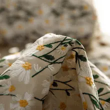 Quality Embroidery Cotton Linen Fabric in 130-135cm Width Three-Dimensional of Daisy Sewing Tablecloth Curtain and Bag