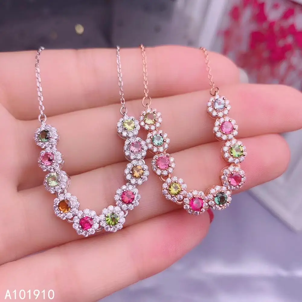 

KJJEAXCMY boutique jewelry 925 sterling silver inlaid Natural Tourmaline necklace Women's pendant Support detection popular